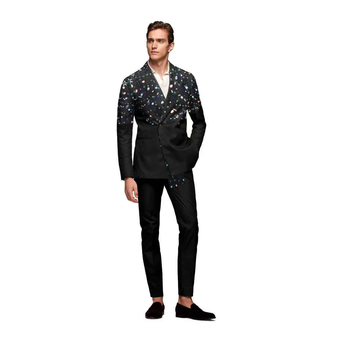 Formal Wear Jersey For Men - Zwarte Mannen Pak Set 2-delige Kristallen