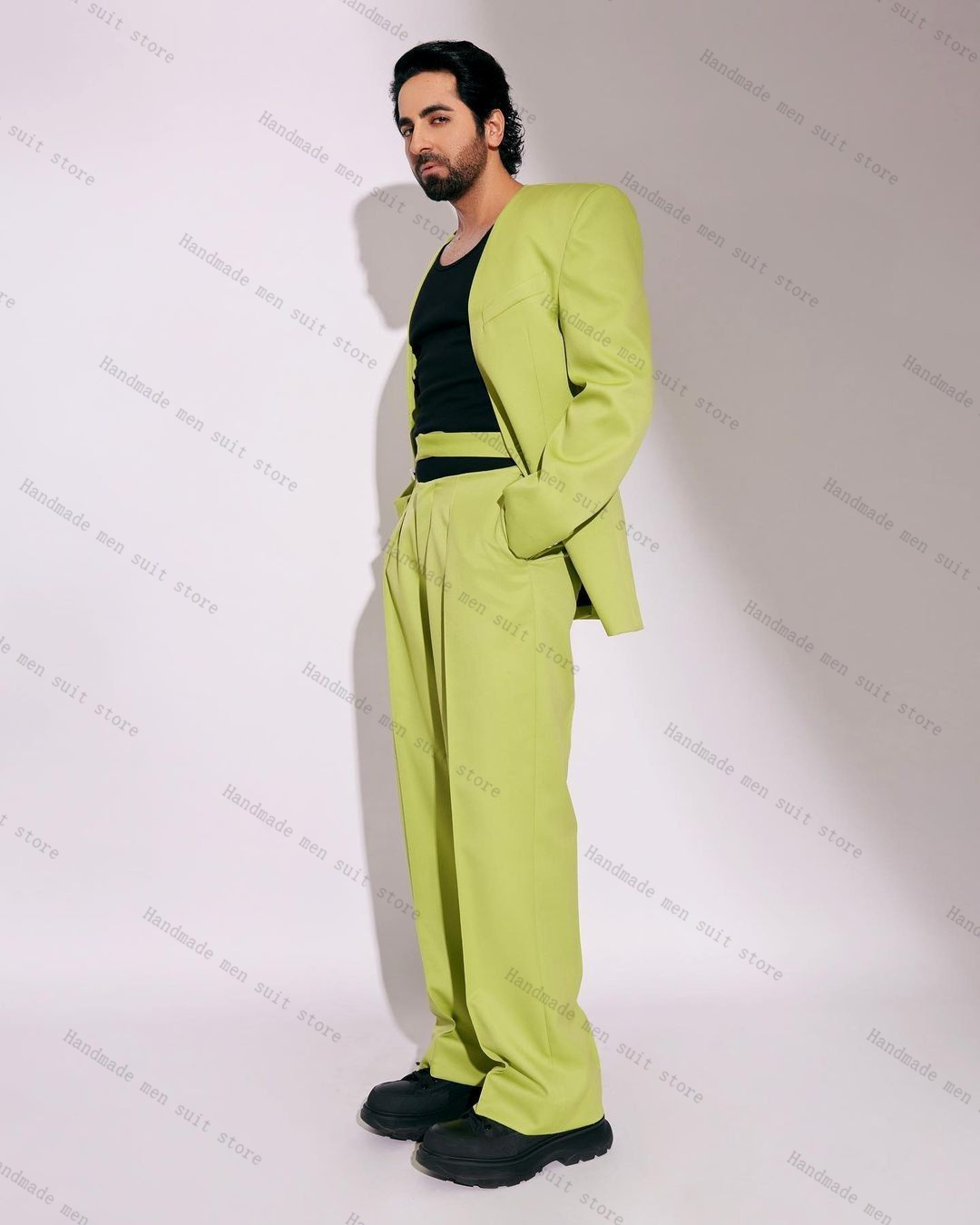 Men'S Formal Wear Belt - Mode groene mannen pak set 2-delige