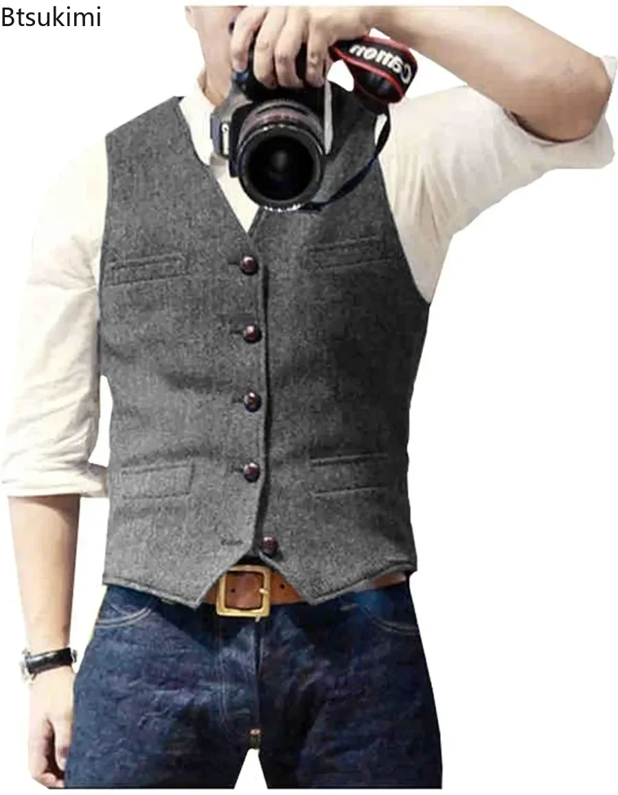 Men'S Formal Wear Waistcoat - 2026 Heren Vintage V-hals Pak Vesten