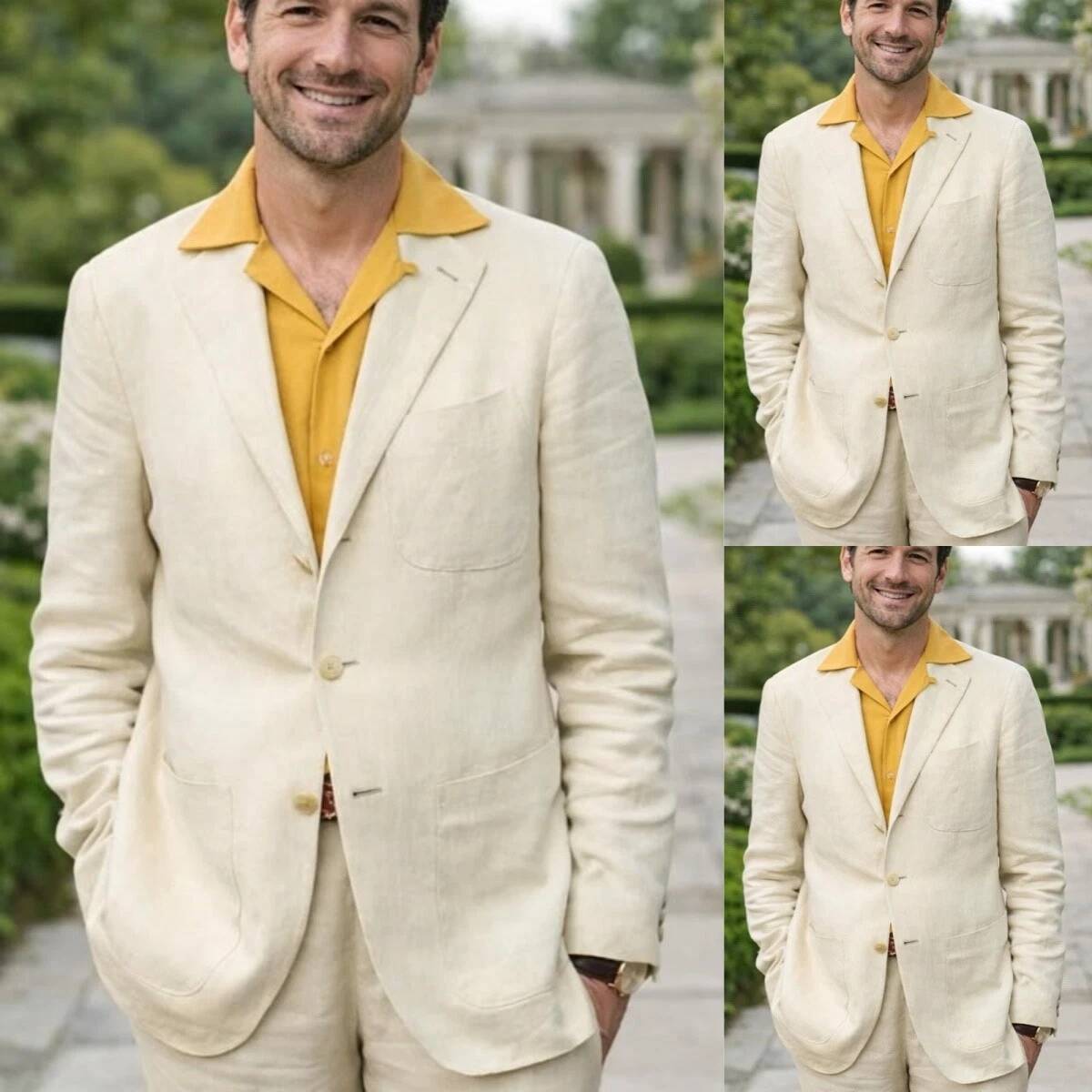 Men'S Relaxed Formal Wear - Beige linnen 2-delige herenpakken voor gala,
