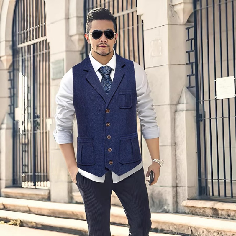 Men'S Formal Wear Waistcoat - Heren herringbone tweed pakvest met notch
