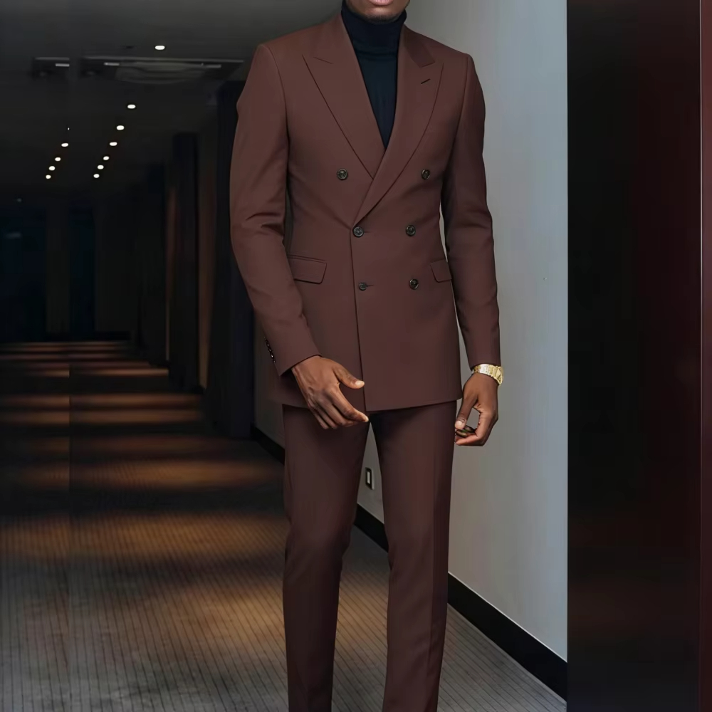 Men'S Formal Wear For Graduation - Bruine tweedelige herenpak met piek revers,
