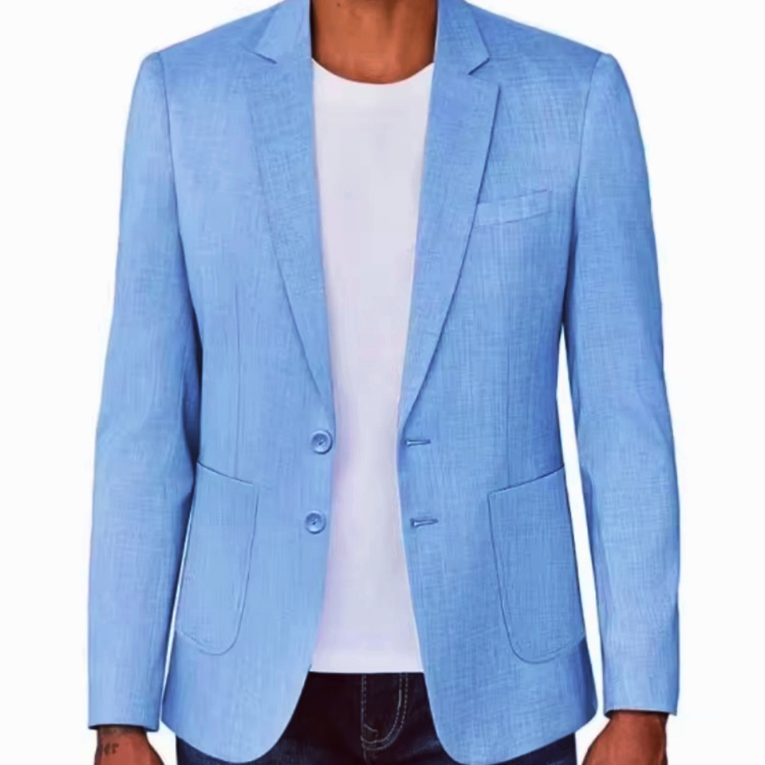 Men Formal Wear Summer - Slim Fit Heren Beige/Blauw Linnen Blazer