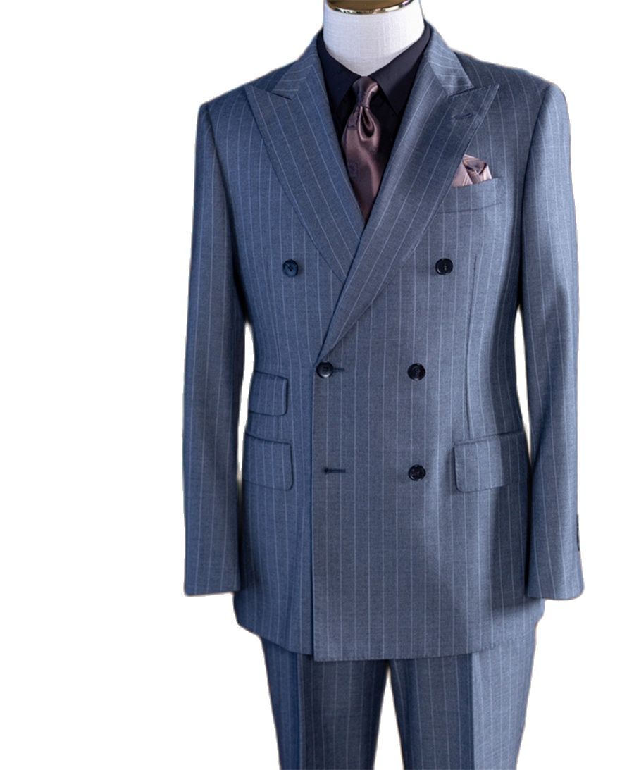Formal Wear For Men In Wedding - Grijze gestreepte dubbelknoops klassieke herenpakken 2-delig