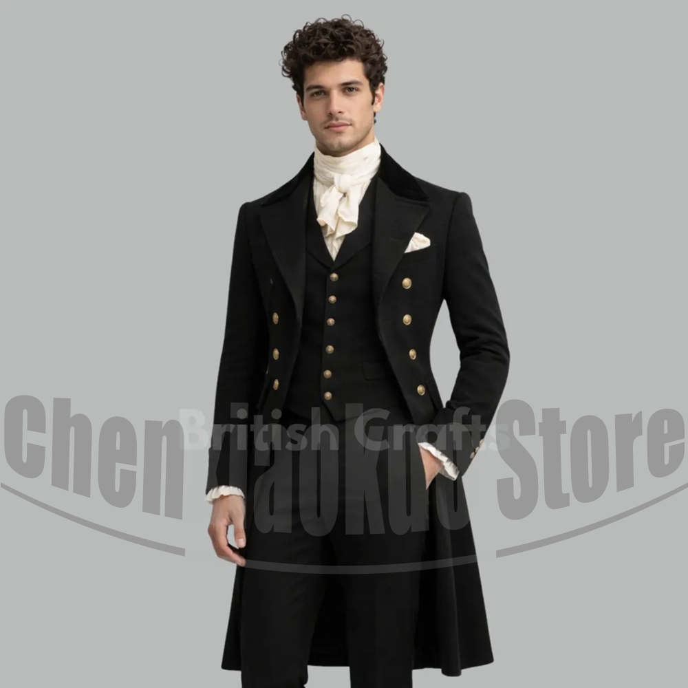 Victorian Men'S Formal Wear - Zwarte mannen Victoriaanse smoking 3-delig dubbelgeknoopt