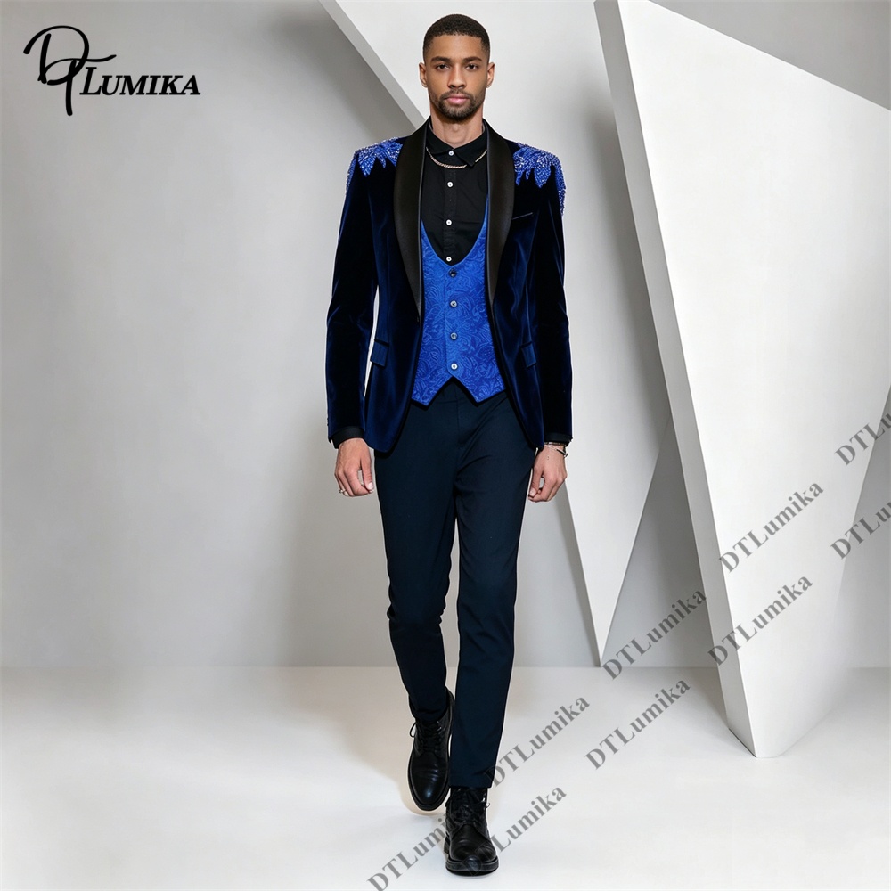 Formal Wear For Men In Wedding - Peagent Mannen 3 Stuk Fluwelen Pak