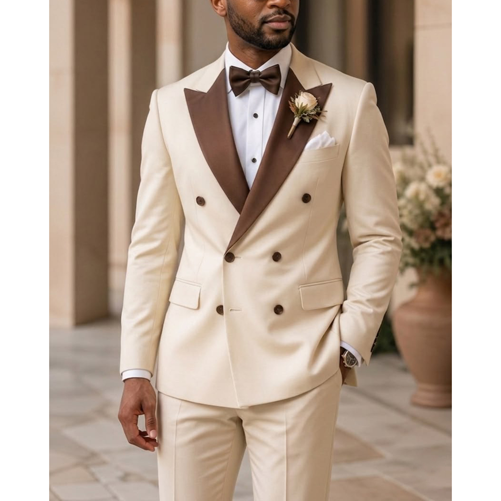 Formal Wear For Men In Wedding - Heren Double Breasted Smokingpak Mode Peak