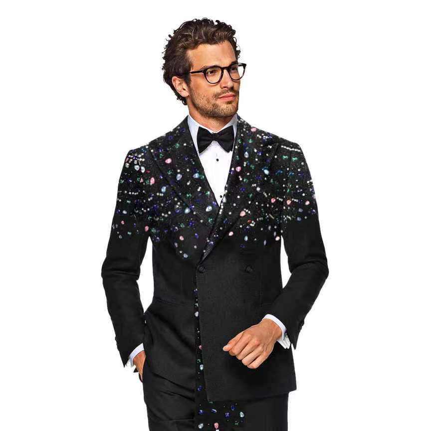Zwarte Mannen Pak Set 2-delige - Formal Wear Jersey For Men recensie en prijs