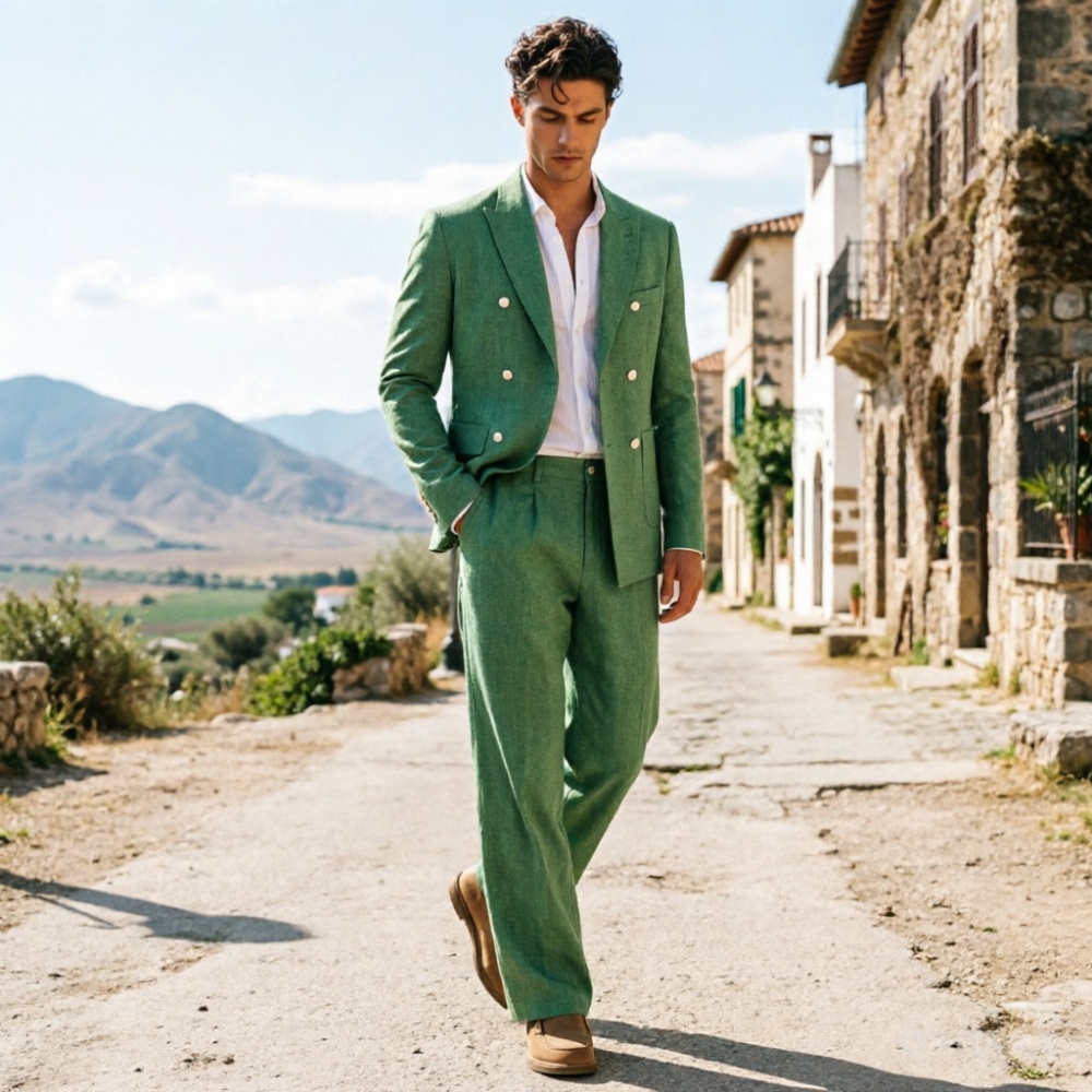 Saliegroen linnen herenpakken, - Men'S Relaxed Formal Wear recensie en prijs